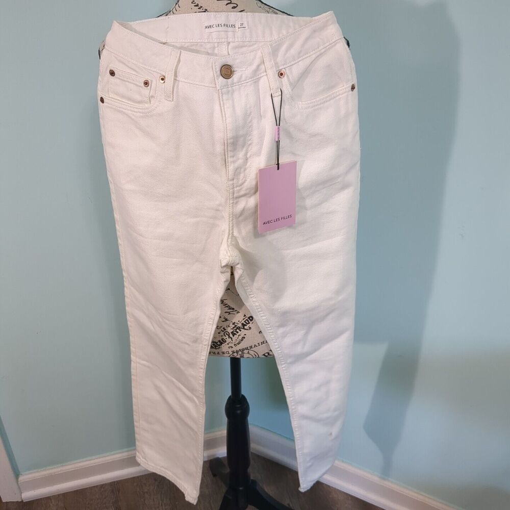 Avec Les Filles High Rise Straight Leg Cropped Jeans Ecru White new with tags 27